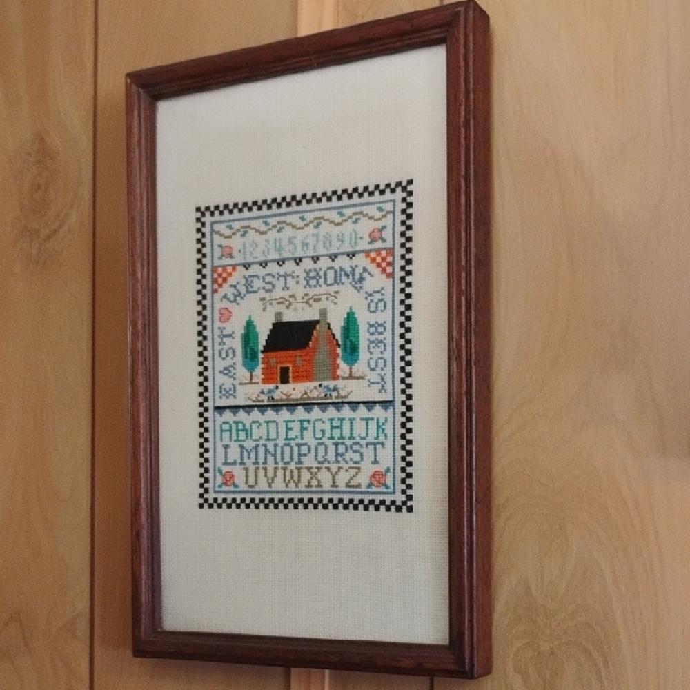 Vintage Cross Stitch Sampler In Frame